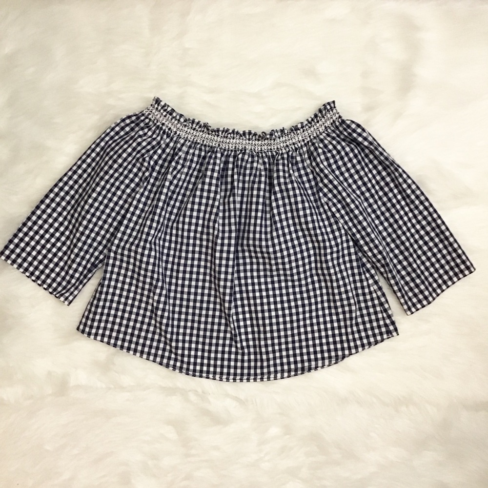Madewell Smocked Gingham Off-The-Shoulder Top - Picture 8 of 8
